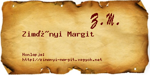 Zimányi Margit névjegykártya